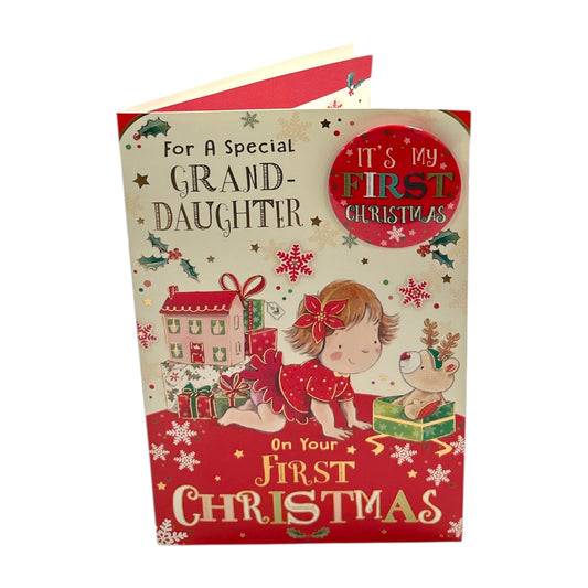For a Special Granddaughter Badge First Christmas Card