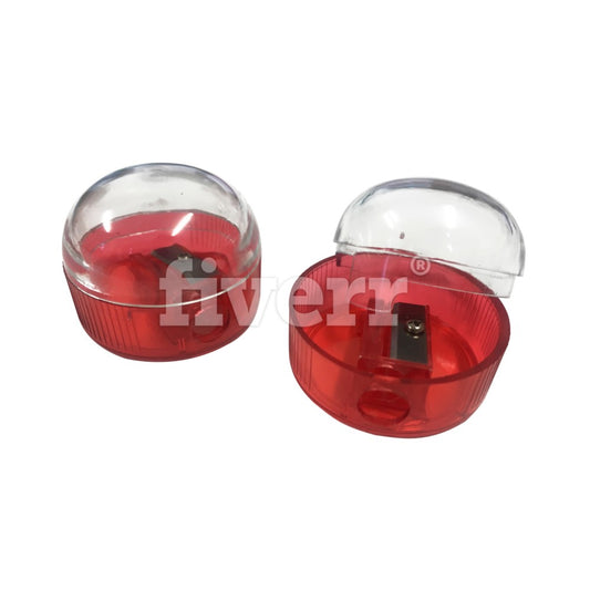 Pack of 12 Round Plastic Shapners With Cover Red