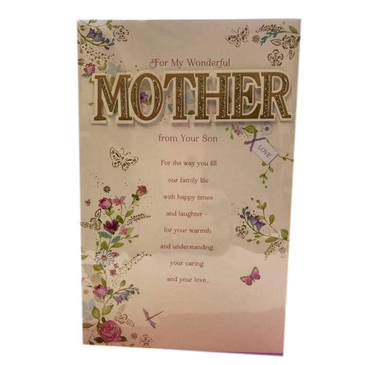 Mother Sparkling Butterflies Birds and Flowers From Your Son Mother's Day Card