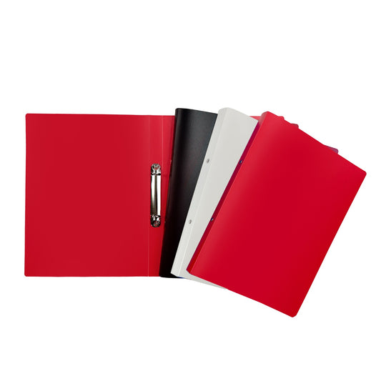 Pack of 3 A4 PP Ring Binders – 25mm Spine, 2 O-Ring Mechanism, 700 Micron Durable Cover – Red, White, Black