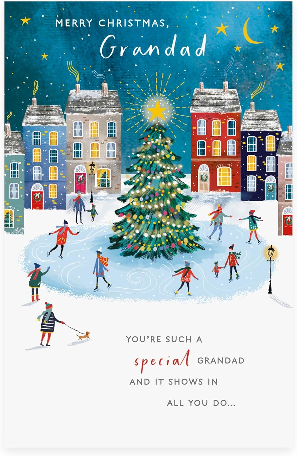 Ice Skating Around Tree Design Grandad Christmas Card