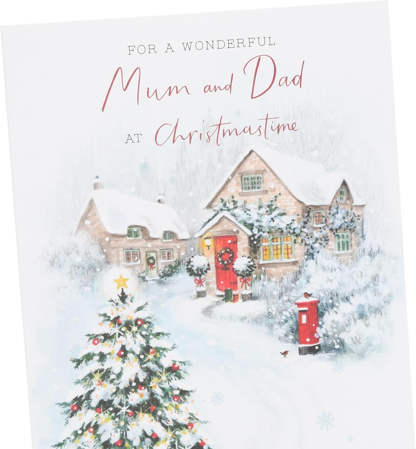 Snowy Village with Postbox Mum & Dad Christmas Card
