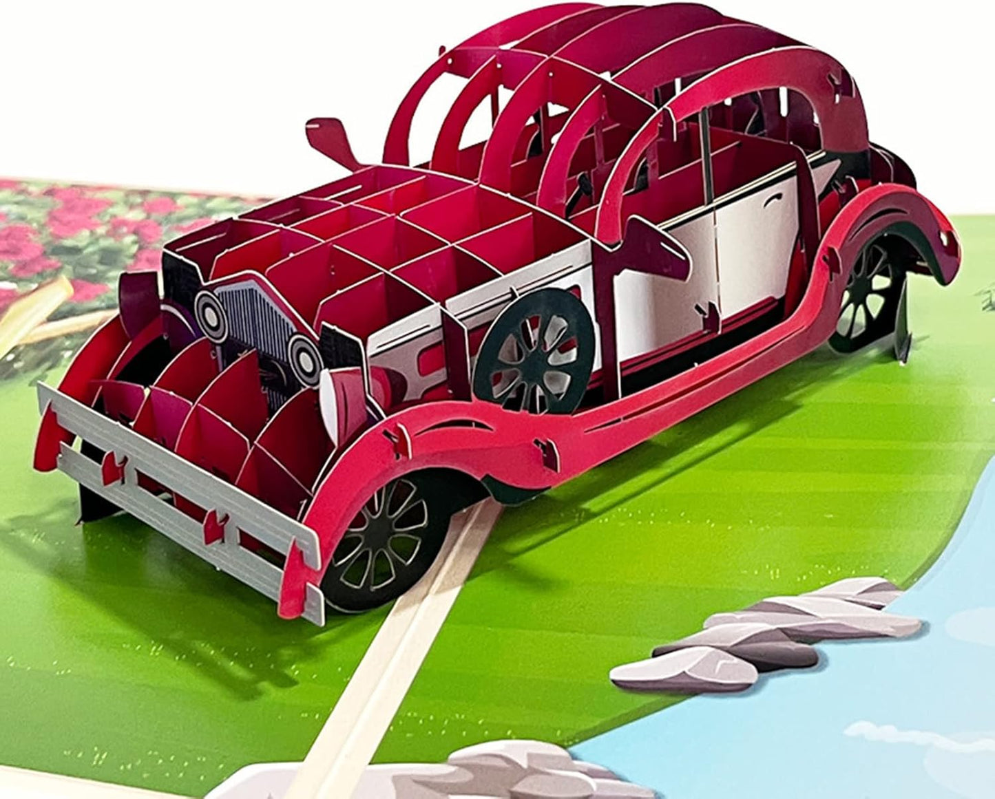 Vintage Red Car 3D Pop Up Greeting Card