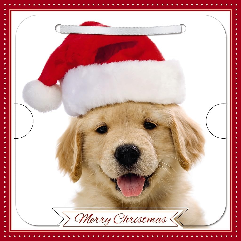 Dog With Santa Hat Photographic 3D Lenticular Merry Christmas Card with Detachable Keepsake