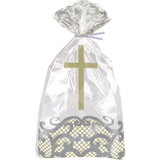 Pack of 20 Fancy Gold Cross Cellophane Bags, 5"x11"