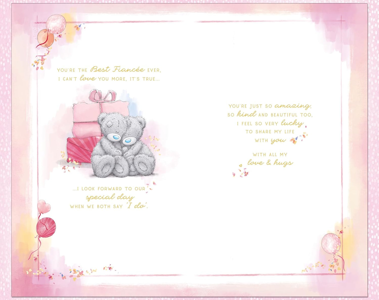 Bears With Gifts Luxury Handmade Lovely Fiancée Birthday Card