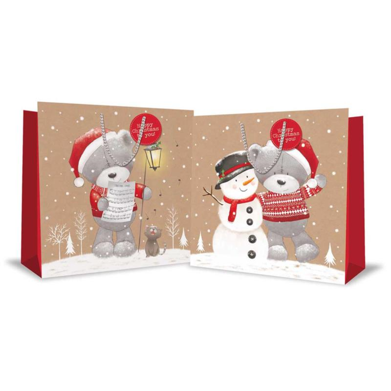 Jumbo Midi Cute Flitter Kraft Teds Christmas Bag