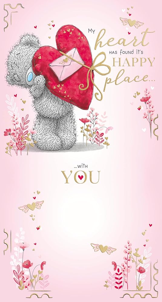 Bear Holding Up Big Heart Open Valentine's Day Card