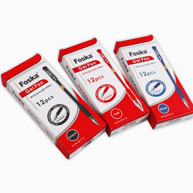 Pack of 12 Rubber Grip Red Gel Pens 0.5mm
