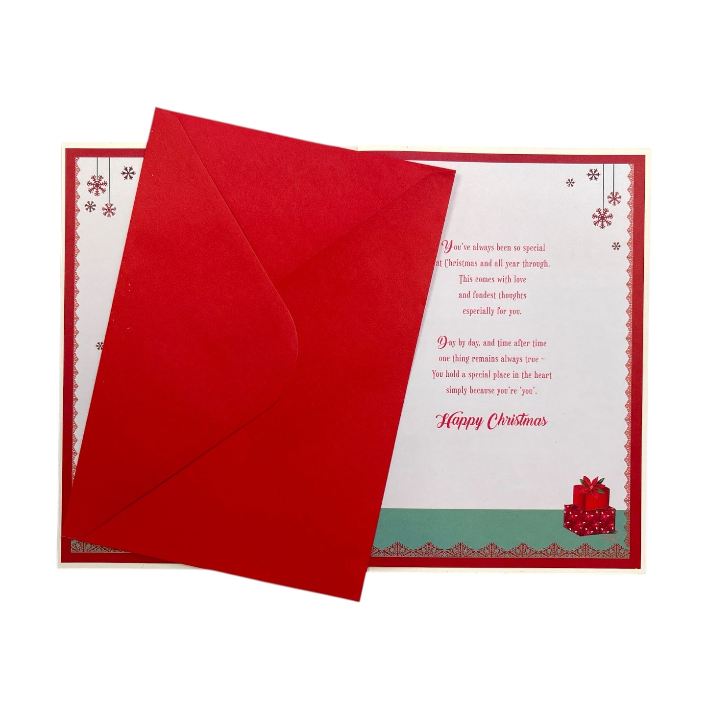 To a Special Friend Teddy With Stocking and Gift Design Christmas Card