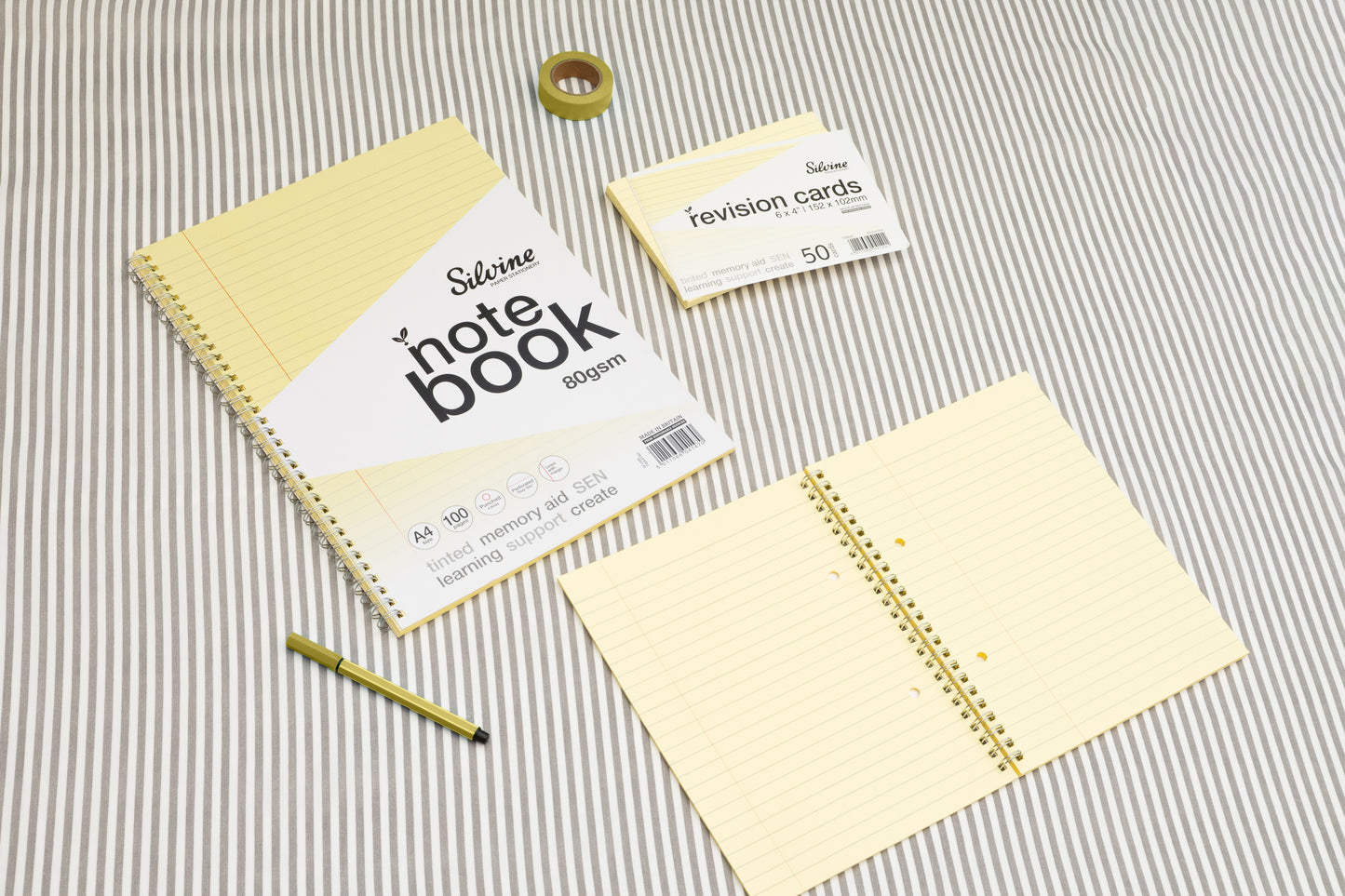 Pack of 3 A4+ 100 Pages Twin Wire SEN Yellow Paper Dyslexia Notebooks - Lined with Margin