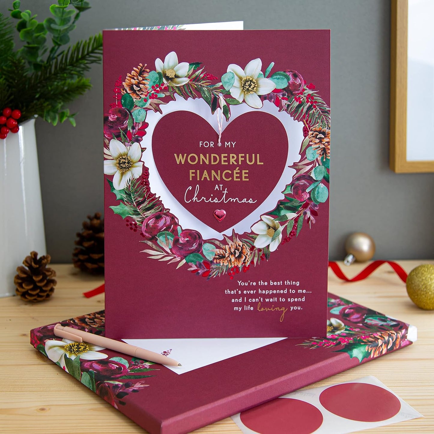 Floral Heart Design Fiancée Boxed Christmas Card