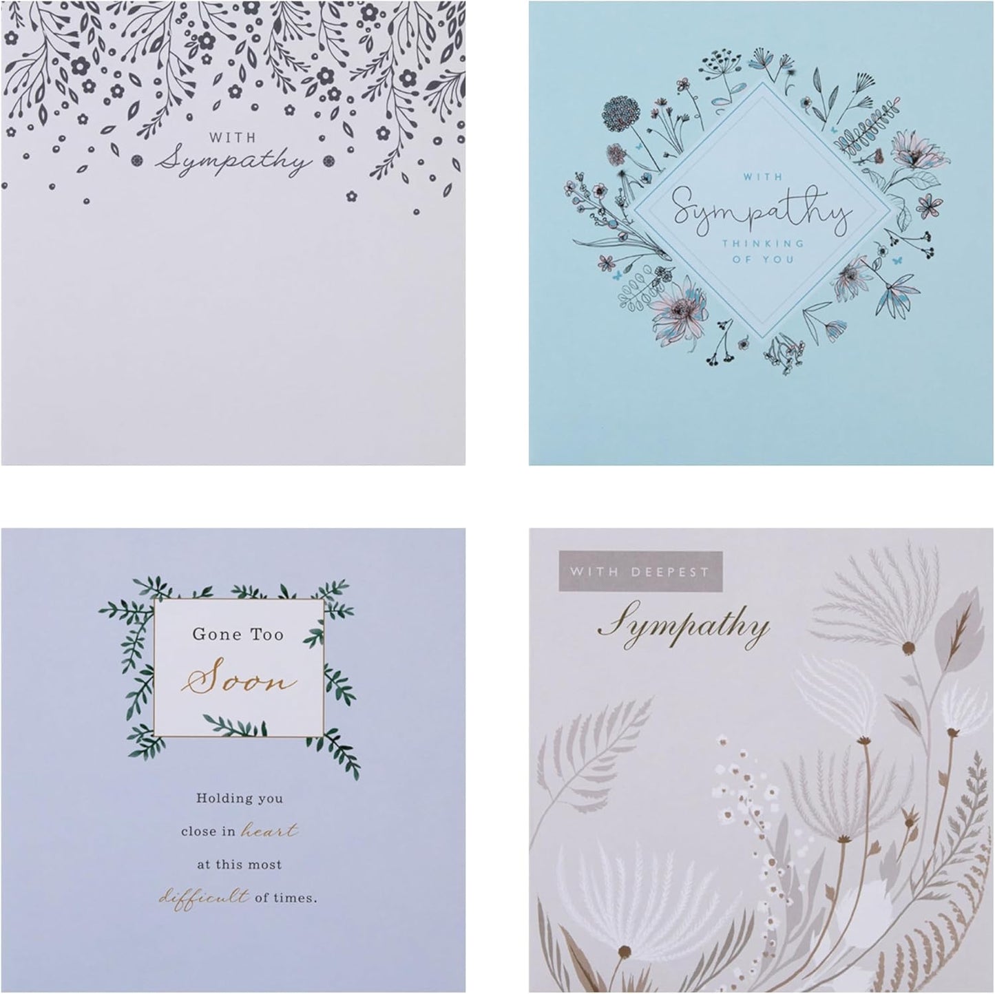 Simple Floral 4 Designs Caring Thoughts Pack of 20 Sympathy Cards
