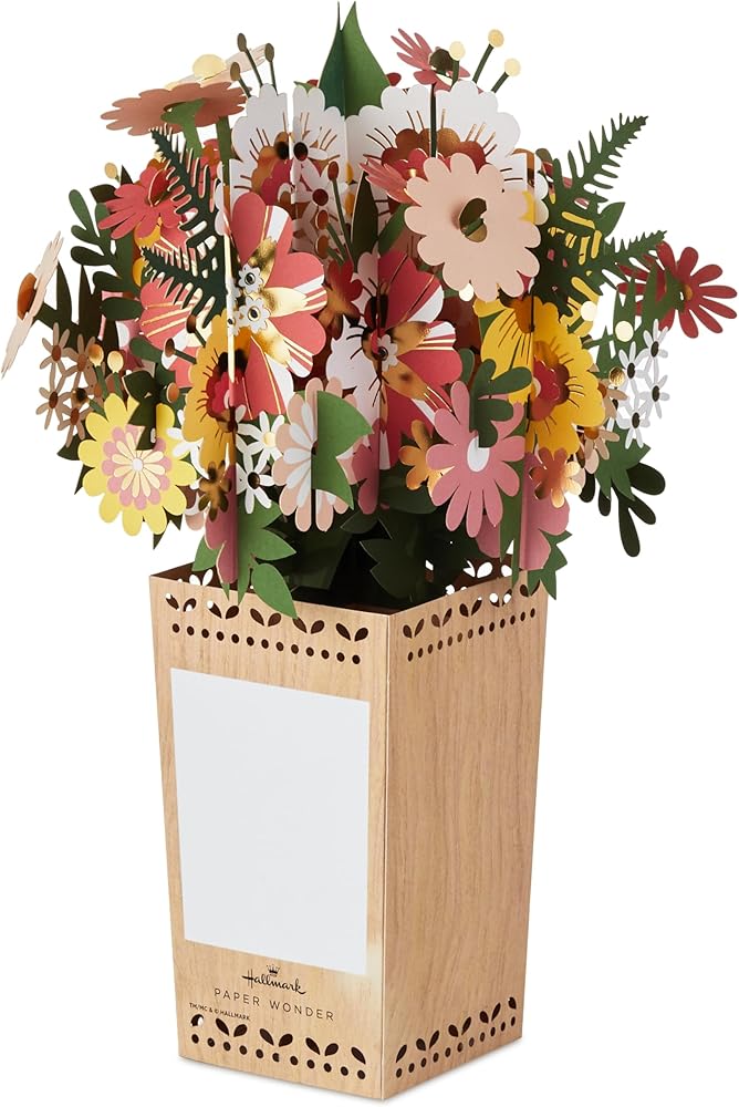 Bouquet of Flowers & Vase Wood Design 3D Pop Up Card Birthday Anniversary Get Well Soon