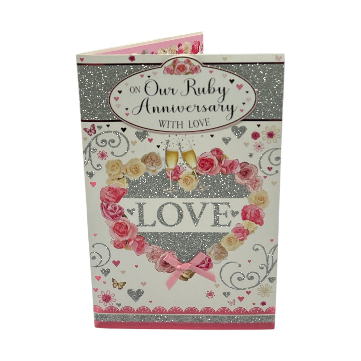On Our Ruby Anniversary Neutral Traditional Floral Heart Card