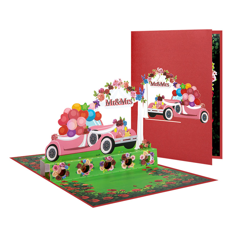 MR & MRS Rose Wedding Wishes Pop Up Greeting Card Hidden Gift Card Slot