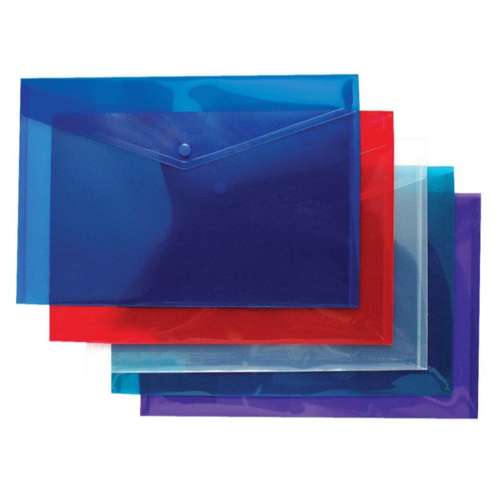 Pack of 5 A4+ Assorted Colours Stud Document Wallets– Shop Inc
