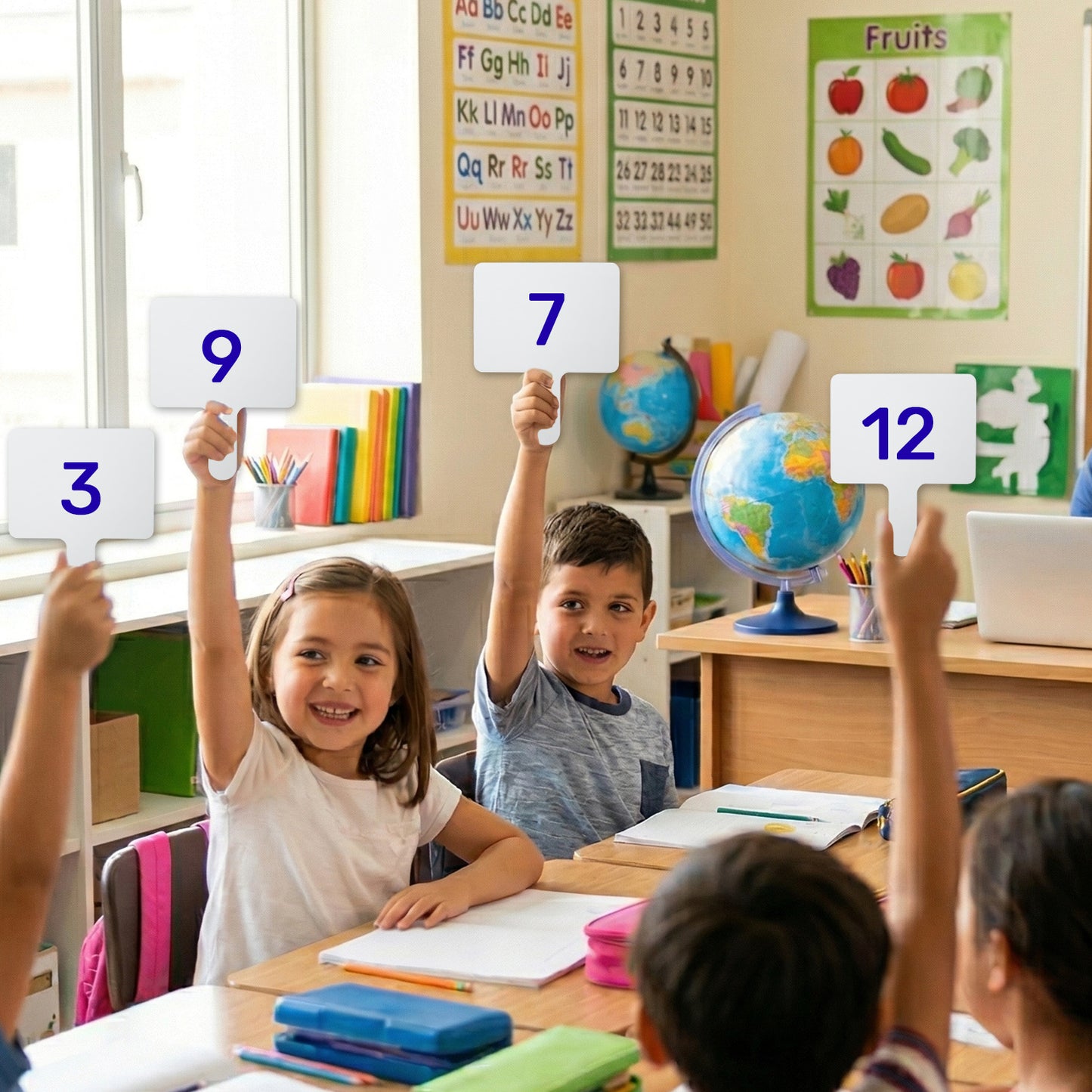 Pack of 6 Square Plain White MDF Double Sided Dry Erase Handheld Answer Paddles - Mini Whiteboard