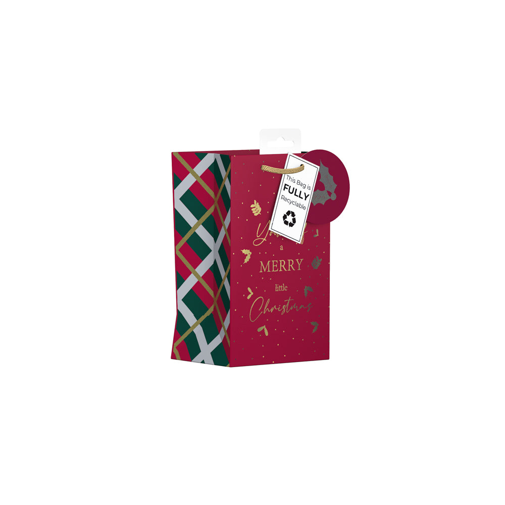 Pack of 6 Have a Merry Little Christmas Tartan Design Small Christmas Gift Bags