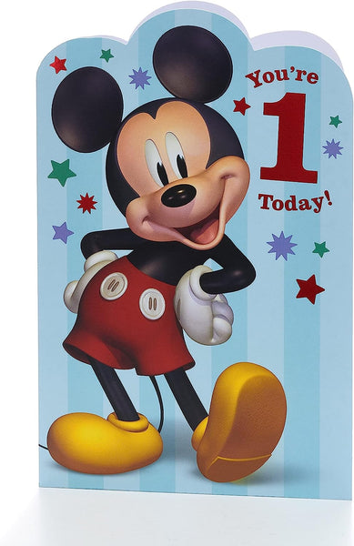 Blue Design With Disney Mickey Mouse 1st Birthday Card– Shop Inc