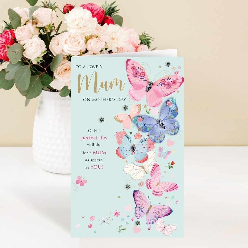 Lovely Mum Flutteringly Fabulous Gems Hand-Finished Mother's Day Card
