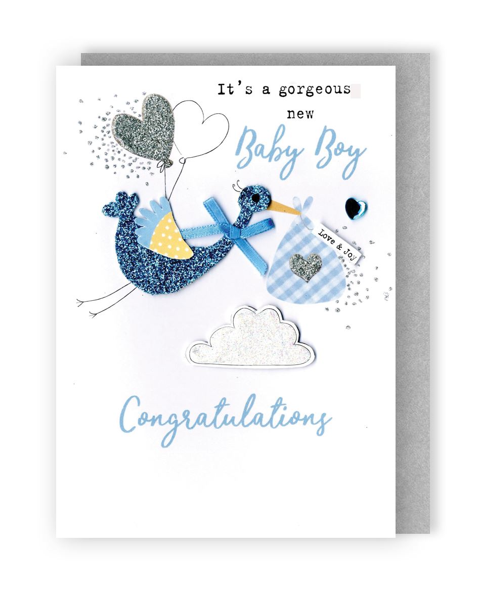 Blue Stork New Baby Boy Congratulations Card