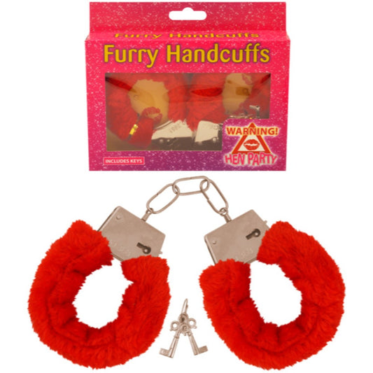 Red Furry Handcuffs and Keys