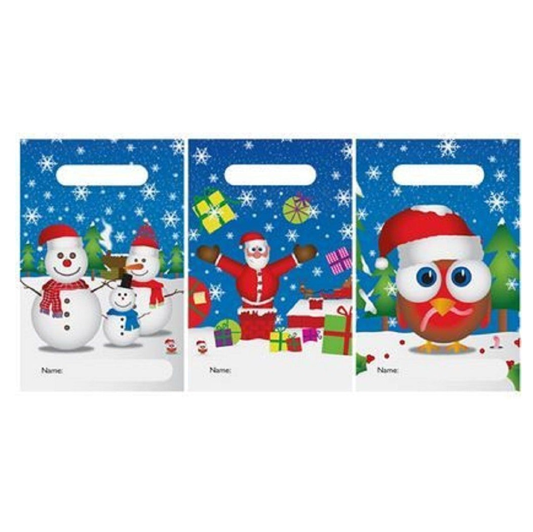 Pack of 6 Christmas Party Bag- Father Christmas, Robin, Snowmen Design