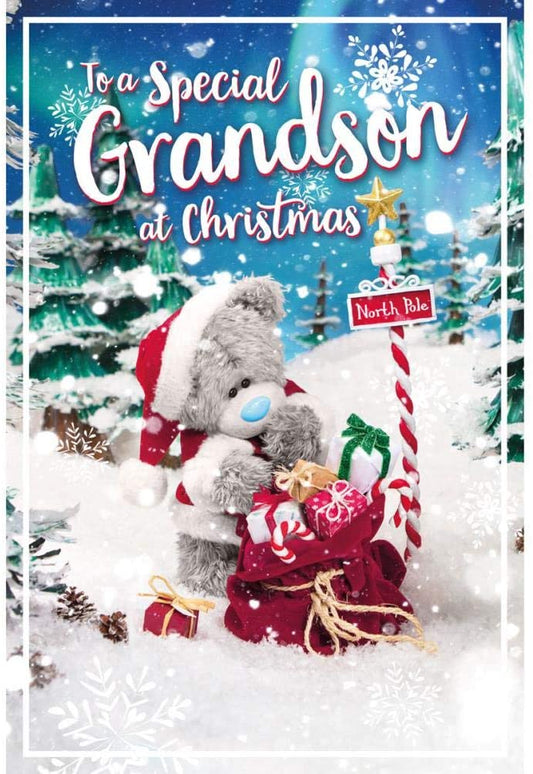 To a Special Grandson Tatty Teddy At North Pole Design Christmas Card 