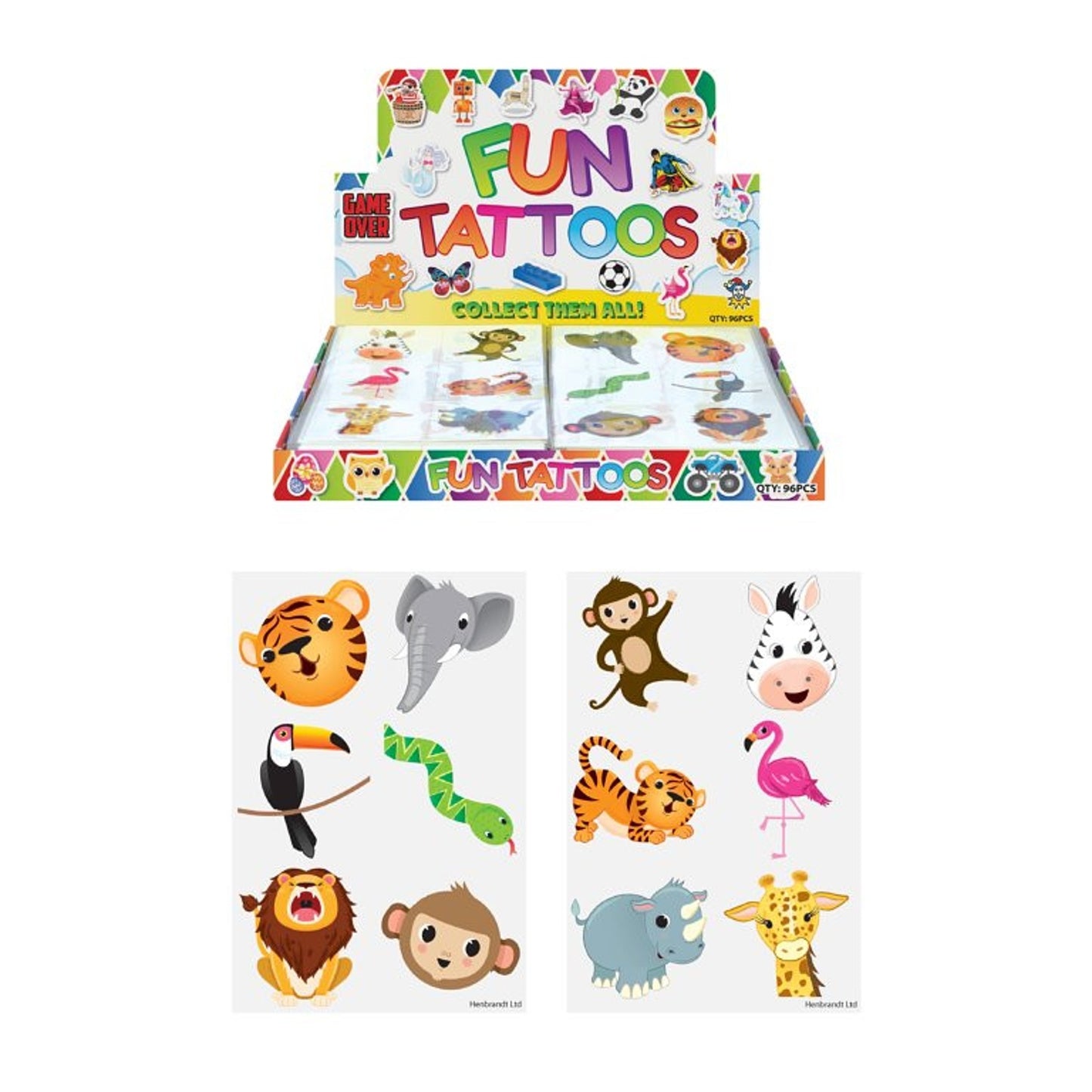 Pack of 6 Assorted Design 4cm Mini Jungle Temporary Tattoos