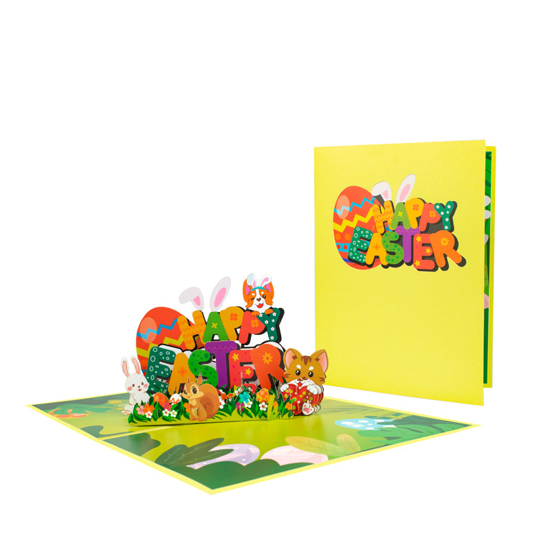 Animal Party Springtime Cheer Celebration 3D Pop Up Easter Card