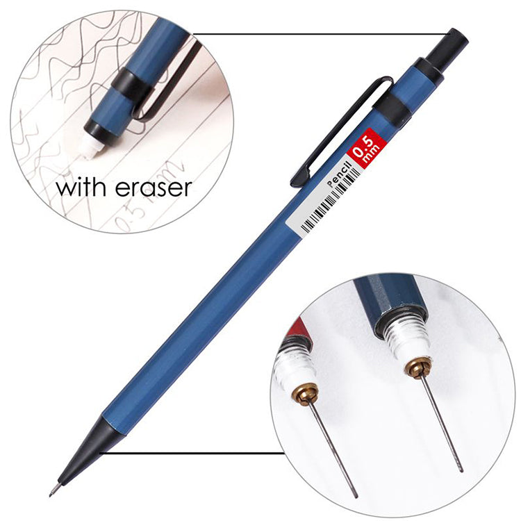Pack of 12 0.5mm Metal Mechanical Pencils With Eraser