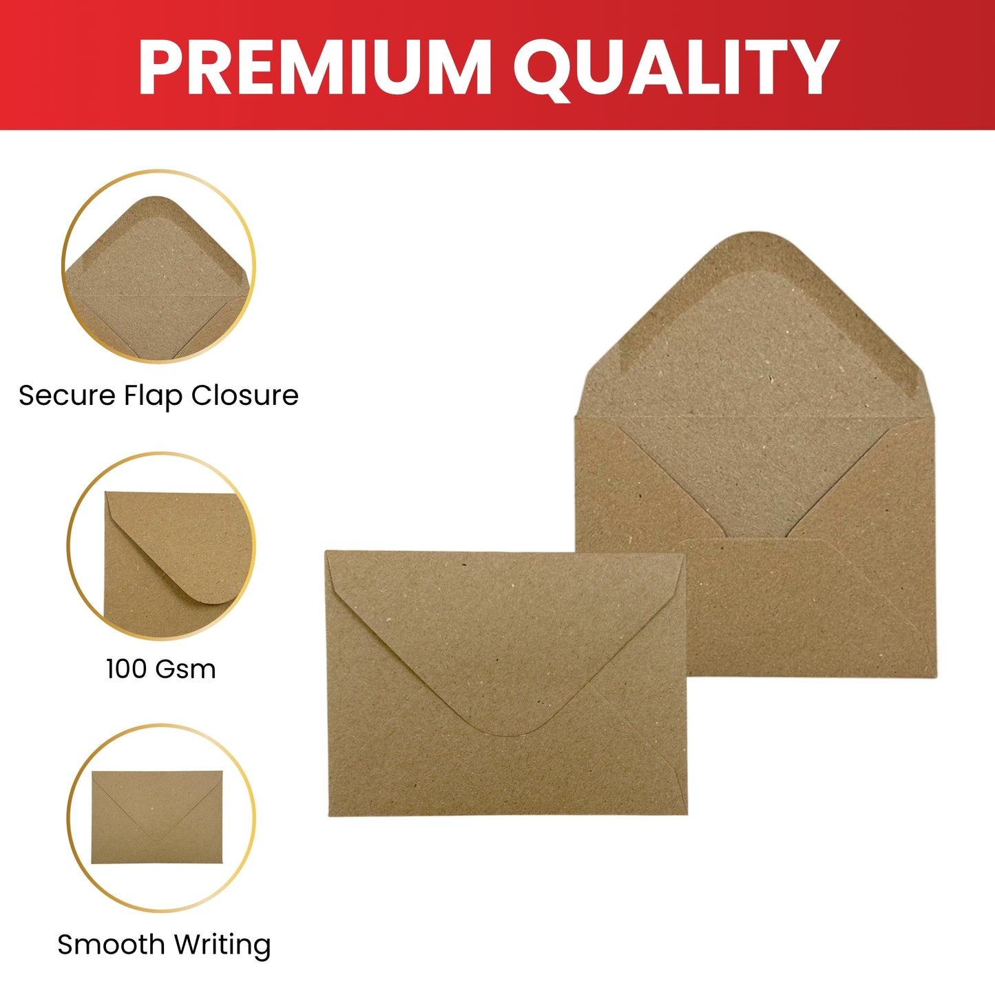 Pack of 50 Eco Kraft Recycled 110gsm 81x111mm Gummed Envelopes