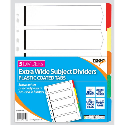 A4 5 Part Extra Wide Card Tab Dividers