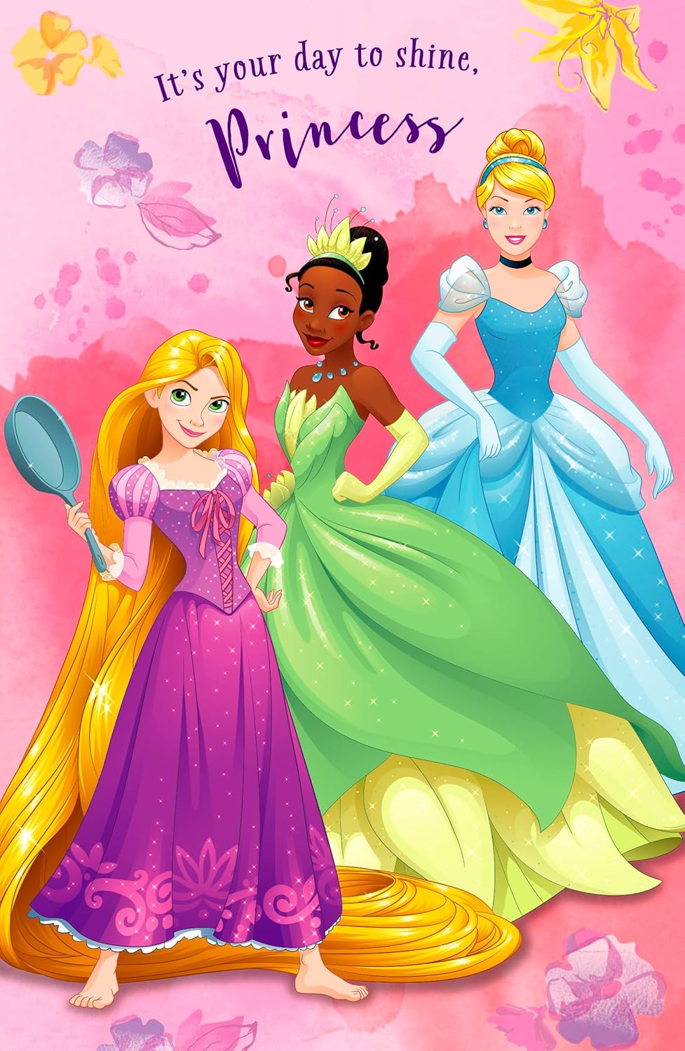 Princess Group Cinderella, Rapunzel, Tiana Design Birthday Girl Card
