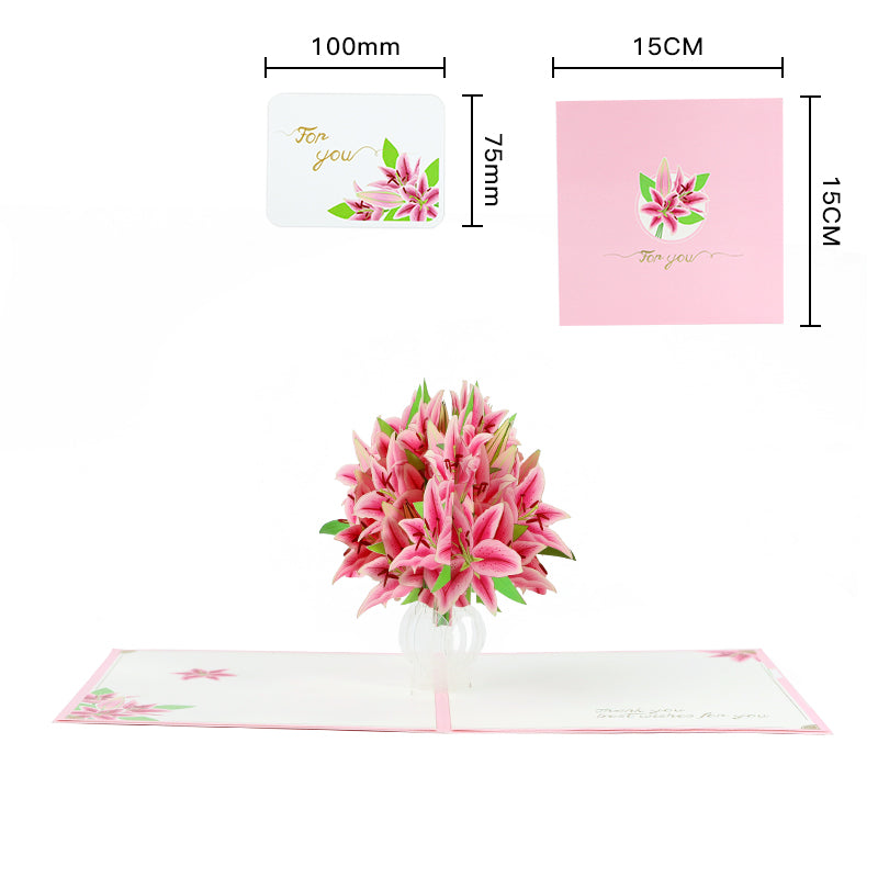 Pink Lily Grace Pop-Up Greeting Card - Birthday Mother's Day Thank You