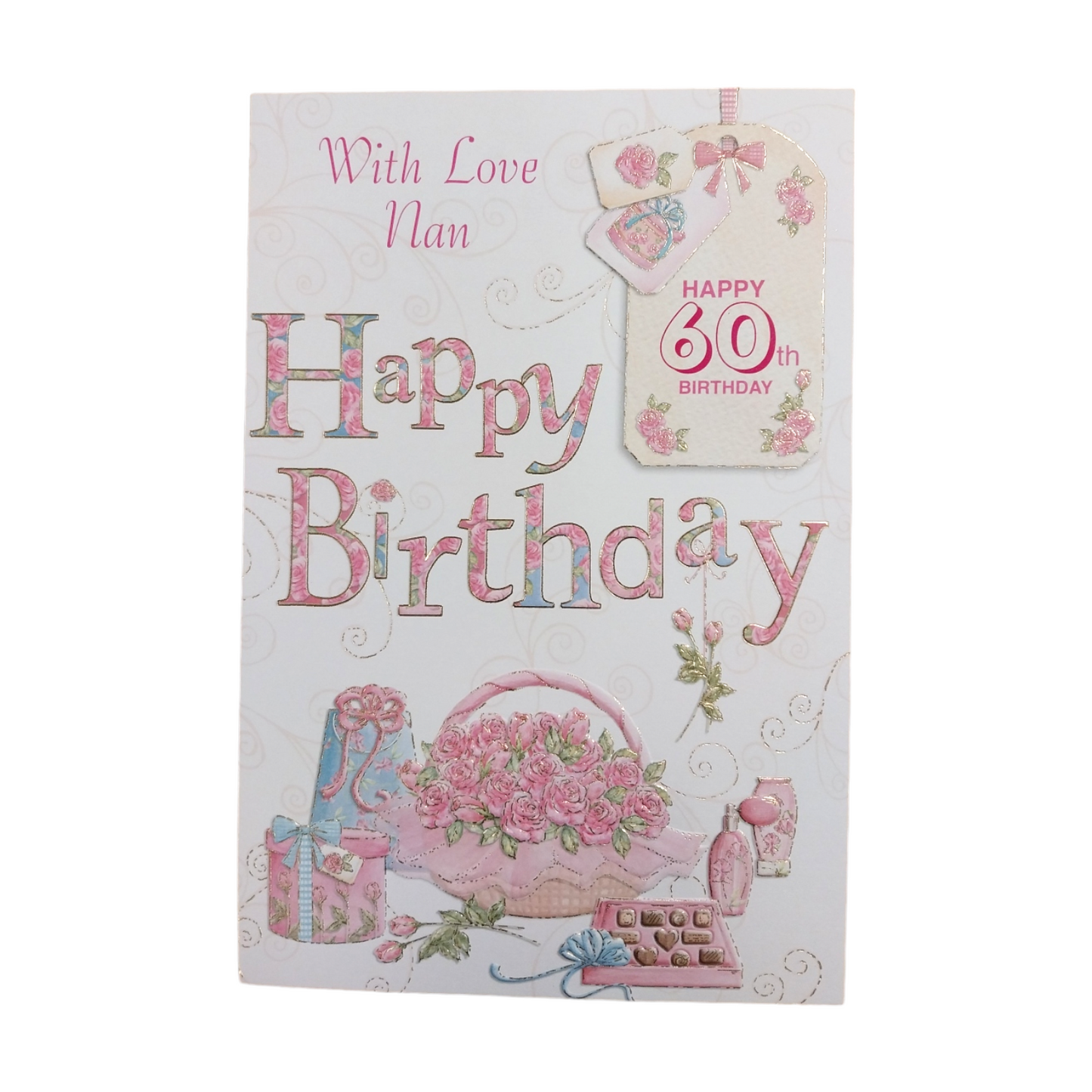 With Love Nan Happy 60th Birthday Roses Pink Beautiful Design Greeting Card
