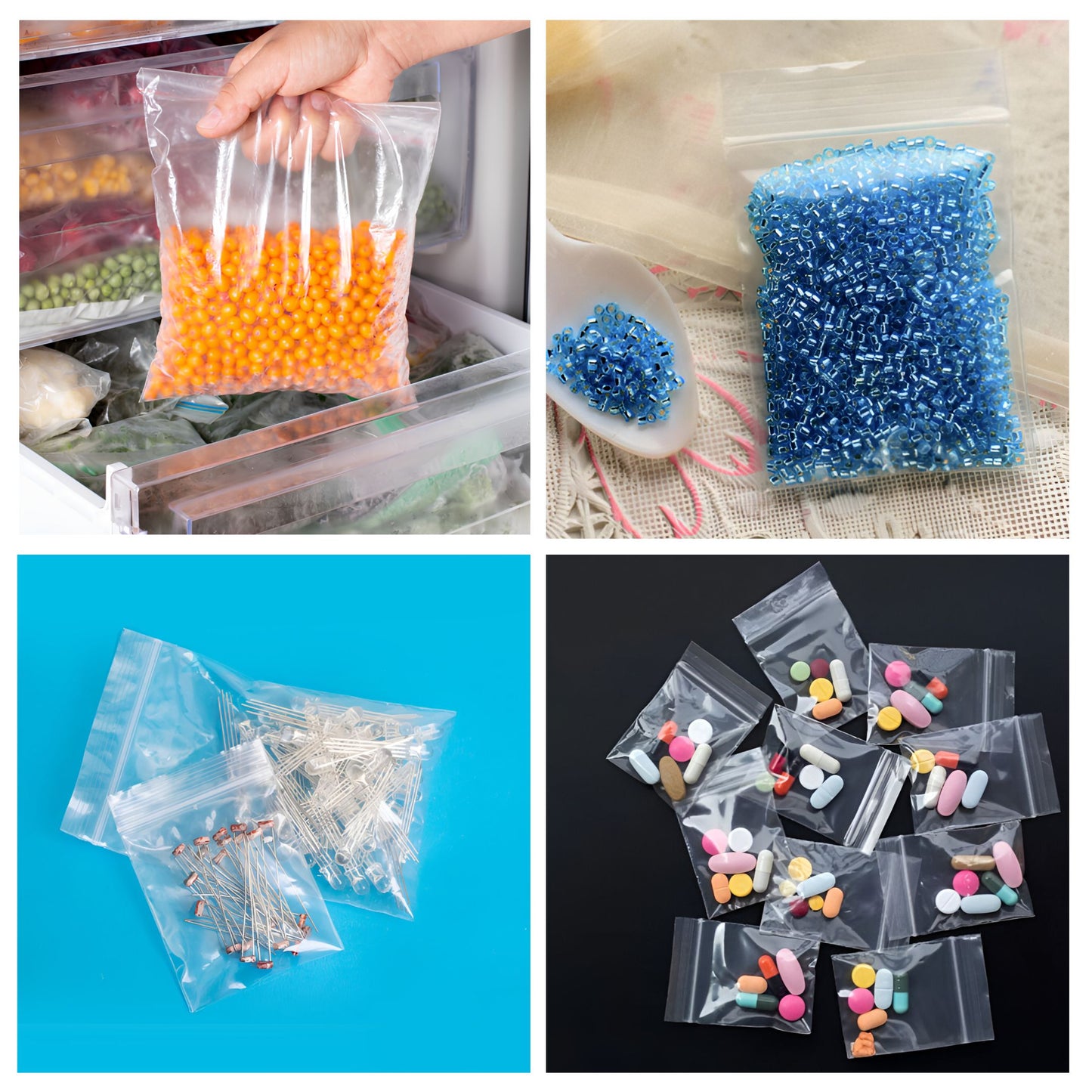 Pack of 200 Clear Grip-Sealing Zip Bags 6x8cm 0.08mm PE Food-Grade Poly Bags