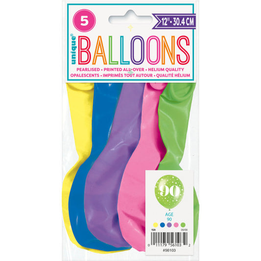 Pack of 5 Number 90 12" Latex Balloons