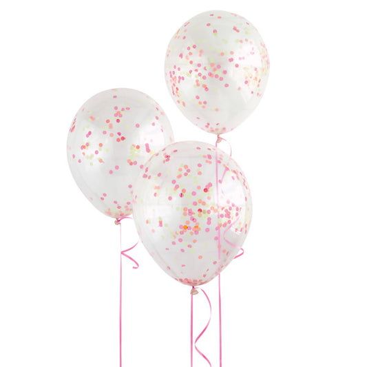 Pack of 6 Clear Latex Balloons with Neon Confetti 12"