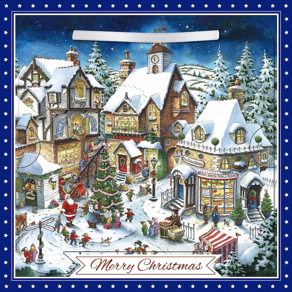 Town Scene Classic 3D Lenticular Traditional Festive Merry Christmas Card with Detachable Keepsake