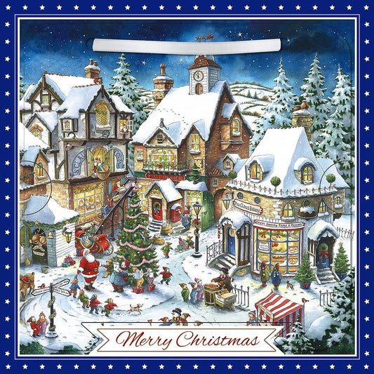Town Scene Classic 3D Lenticular Traditional Festive Merry Christmas Card with Detachable Keepsake