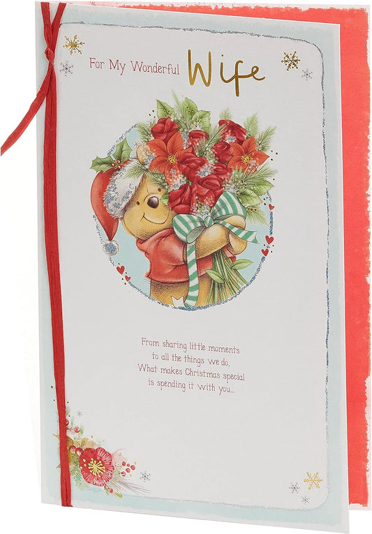 Disney Winnie the Pooh Bouquet Design Wife Christmas Card