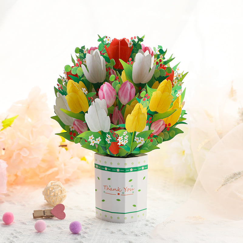 Tulip Charm 3D Pop Up Greeting Card - Mother's Day Birthday Wedding Anniversary