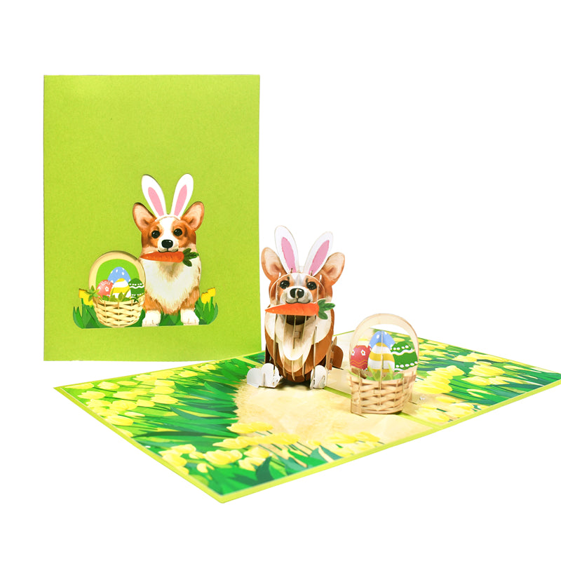Corgi Easter Bunny Ears 3D Pop Up Greeting Card