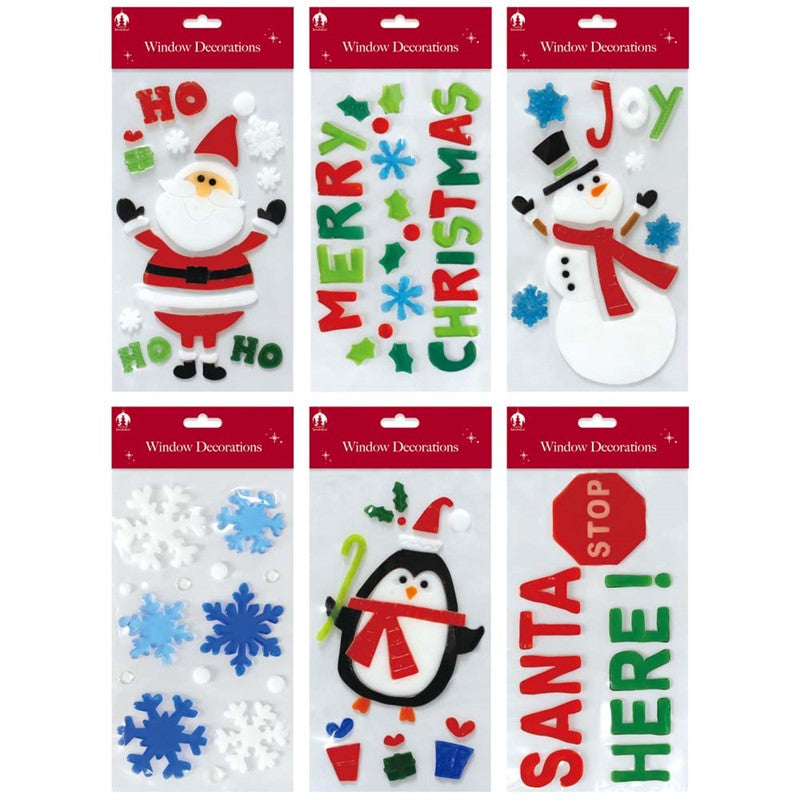 Pack of 6 Christmas Small Window Gel Decorations Stickers