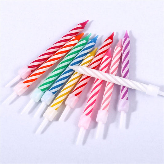 Pack of 10 Multicolor Spiral Candles With Thread Pillar