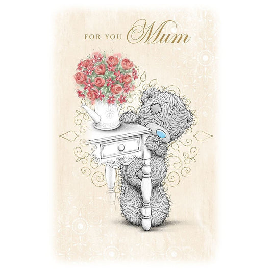 For You Mum Teddy Stand Near Flower Pot Design Mother's Day Card