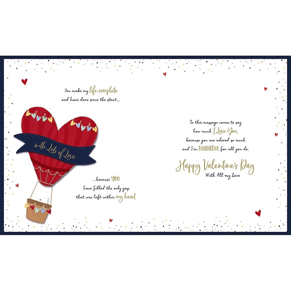 Hot Air Balloon For The One I Love Boxed Handmade Valentine's Day Card