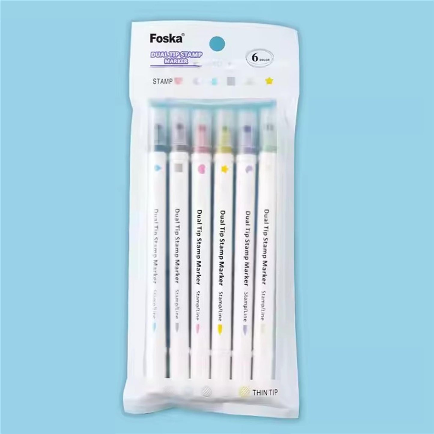 Pack of 6 Dual Tip Stamp Markers